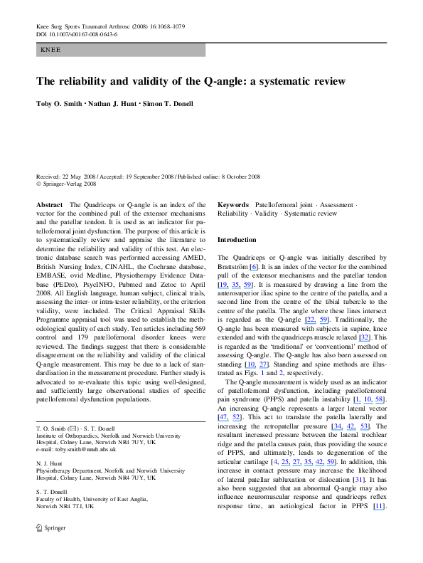 (PDF) The reliability and validity of the Q-angle: a systematic review