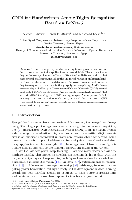 (PDF) CNN for Handwritten Arabic Digits Recognition Based on LeNet-5