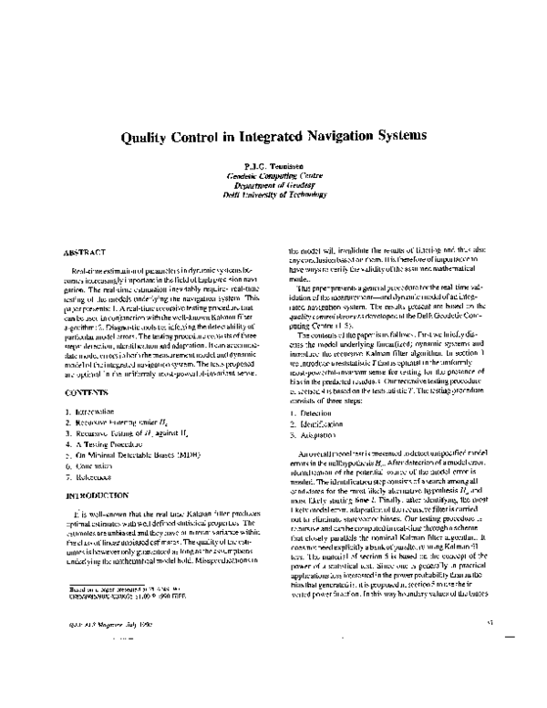 (PDF) Quality control in integrated navigation systems