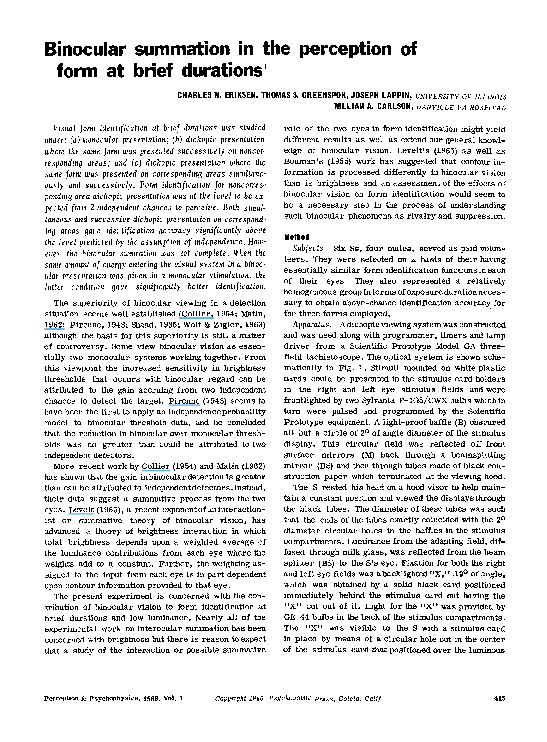 (PDF) Binocular summation in the perception of form at brief durations