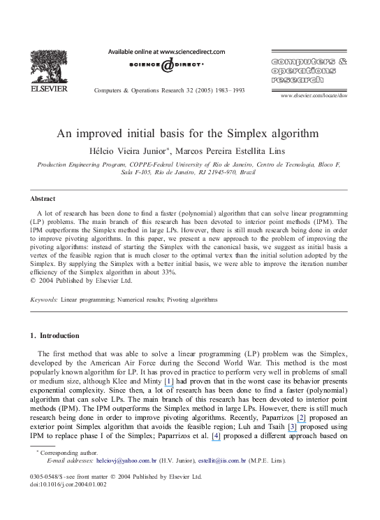 (PDF) An improved initial basis for the Simplex algorithm | Marcos Lins ...