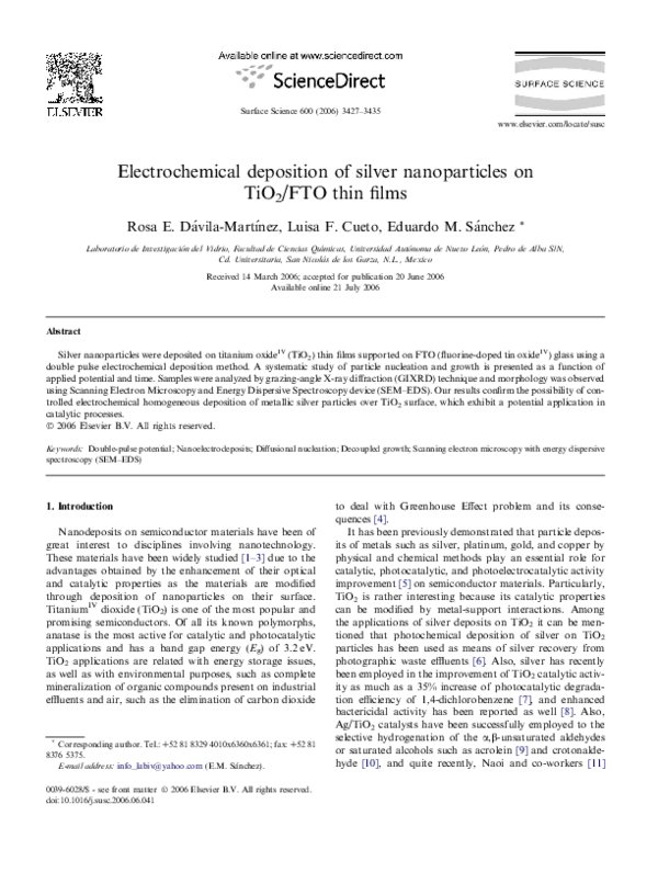 (PDF) Electrochemical deposition of silver nanoparticles on TiO2/FTO