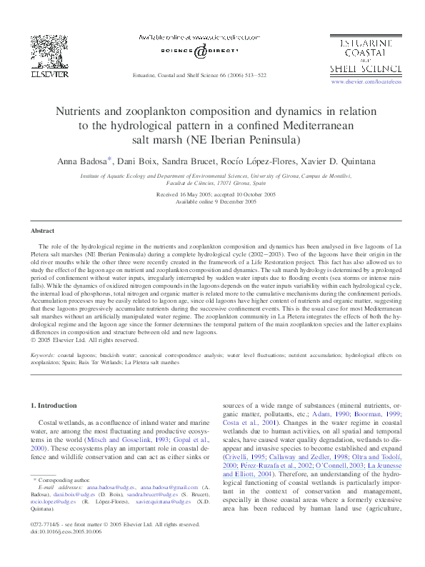 (PDF) Nutrients and zooplankton composition and dynamics in relation to
