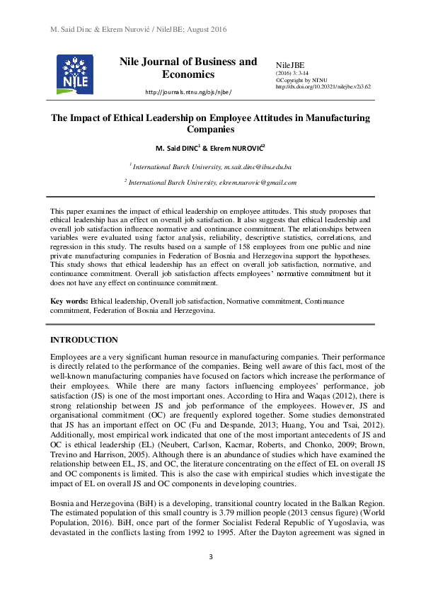 (PDF) The Impact of Ethical Leadership on Employee Attitudes in ...
