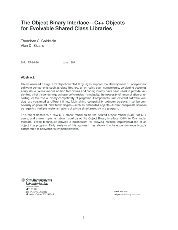 (PDF) The Object Binary Interface--C++ Objects for Evolvable Shared ...