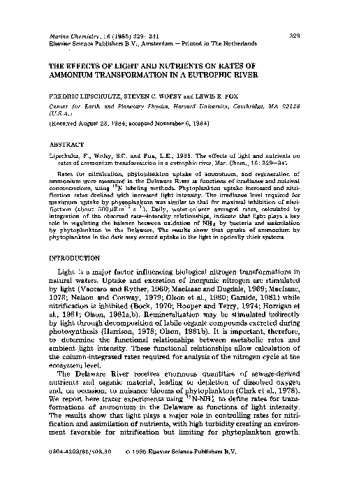 (PDF) The effects of light and nutrients on rates of ammonium ...