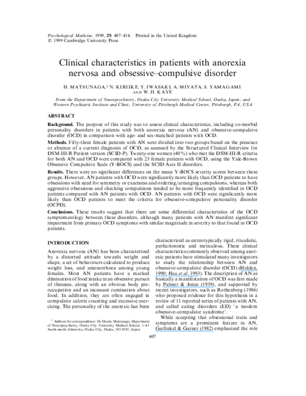 (PDF) Clinical characteristics in patients with anorexia nervosa and ...