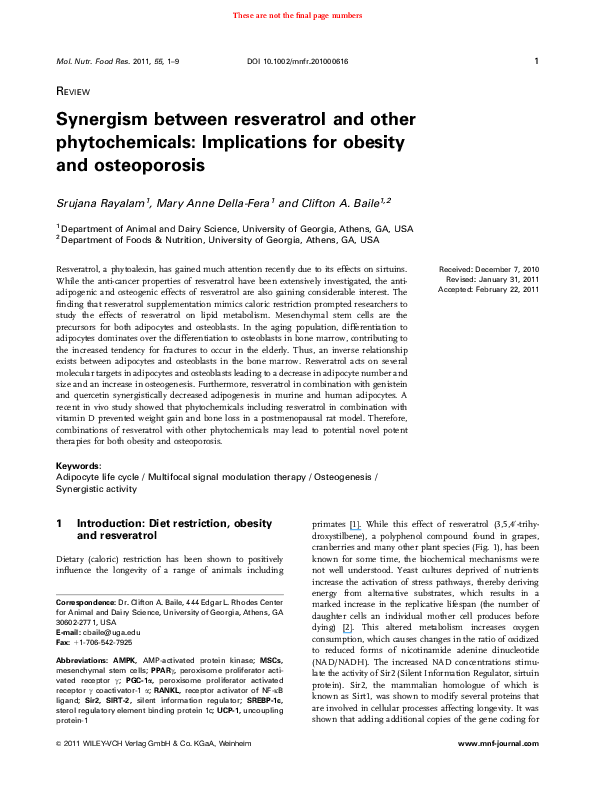 (PDF) Synergism between resveratrol and other phytochemicals