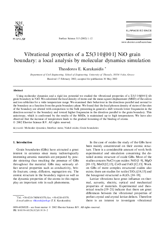 (PDF) Vibrational properties of a Σ5( 3 1 0 )[ 0 0 1 ] NiO grain ...