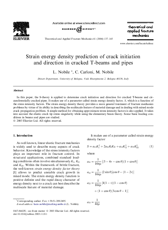 (PDF) Strain energy density prediction of crack initiation and ...