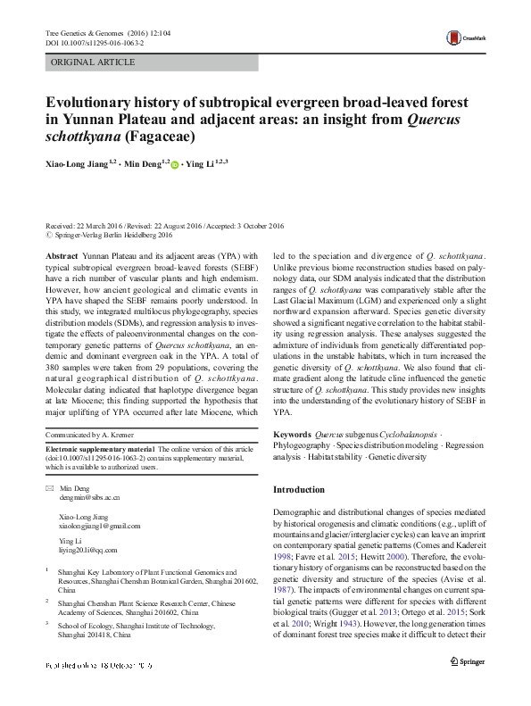 (PDF) Evolutionary history of subtropical evergreen broad-leaved forest ...