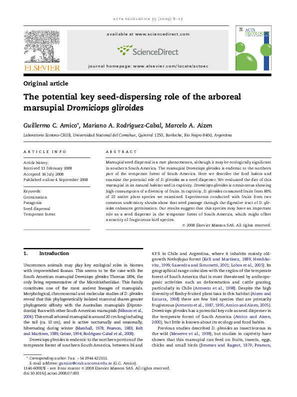 (PDF) The potential key seed-dispersing role of the arboreal marsupial ...