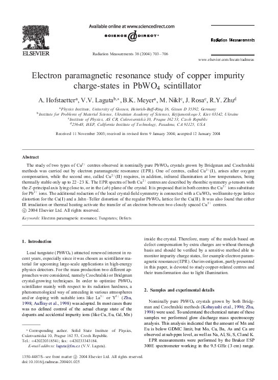 (PDF) Electron Paramagnetic Resonance Study of Copper(II) Ions in ...