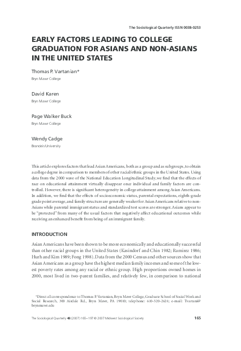 (PDF) EARLY FACTORS LEADING TO COLLEGE GRADUATION FOR ASIANS AND NON ...