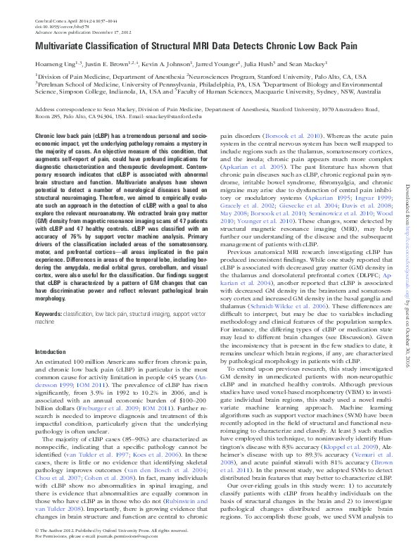 (PDF) Multivariate Classiﬁcation of Structural MRI Data Detects Chronic ...