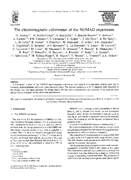 (PDF) The electromagnetic calorimeter of the NOMAD experiment