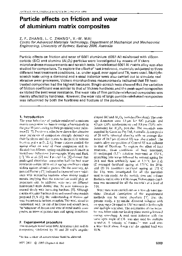(PDF) Particle effects on friction and wear of aluminium matrix composites