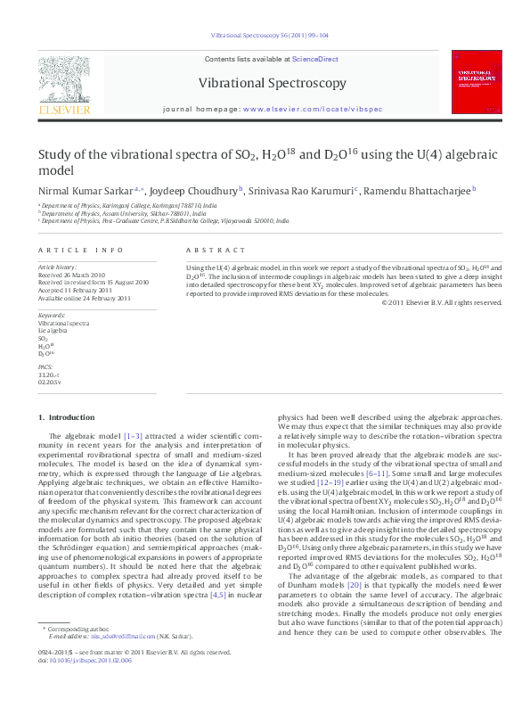 (PDF) Study of the vibrational spectra of SO 2, H 2O 18 and D 2O 16 ...
