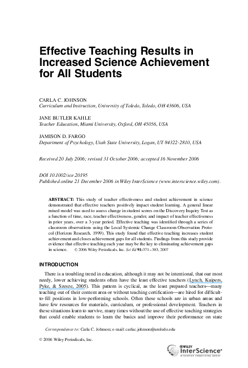 (PDF) Effective teaching results in increased science achievement for ...