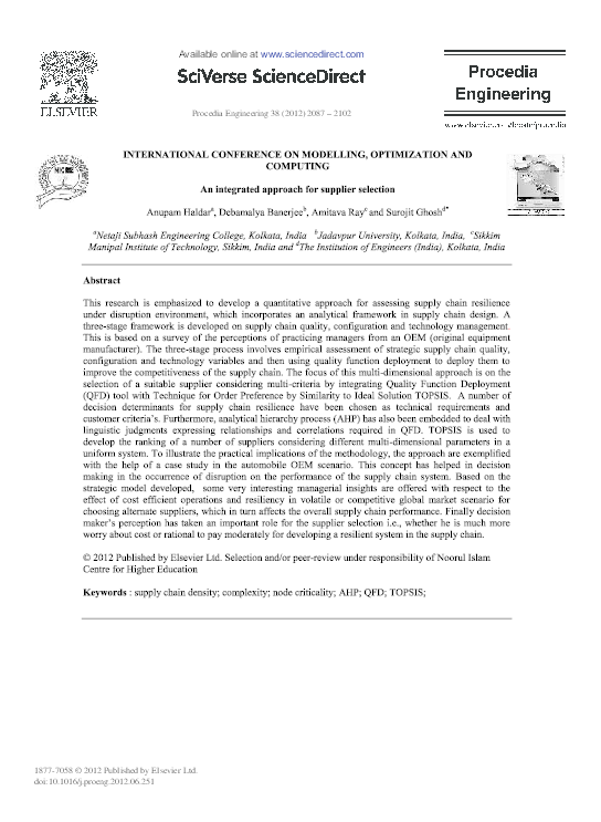 (PDF) An Integrated Approach for Supplier Selection