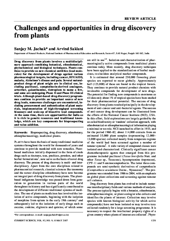 (PDF) Challenges and opportunities in drug discovery from plants