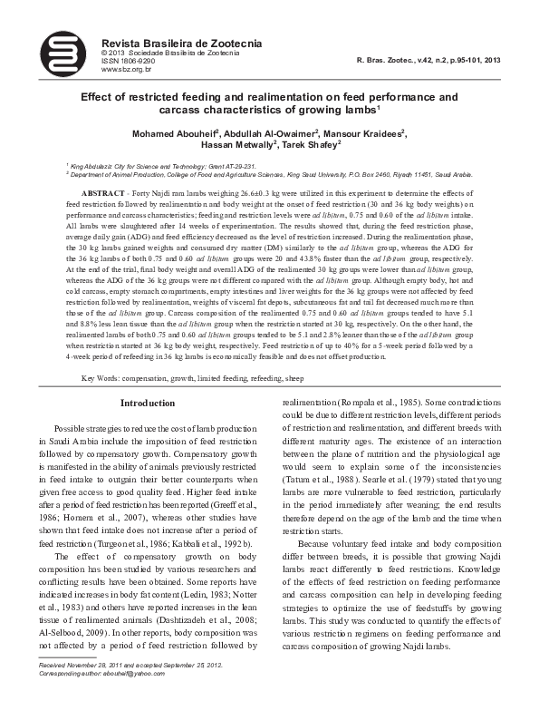 (PDF) Effect of restricted feeding and realimentation on feed ...