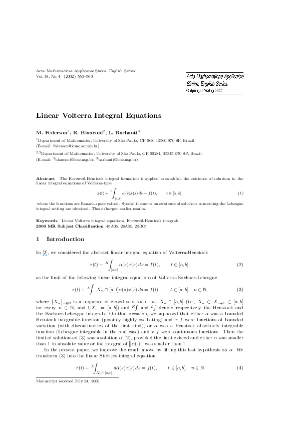 (PDF) Linear Volterra Integral Equations