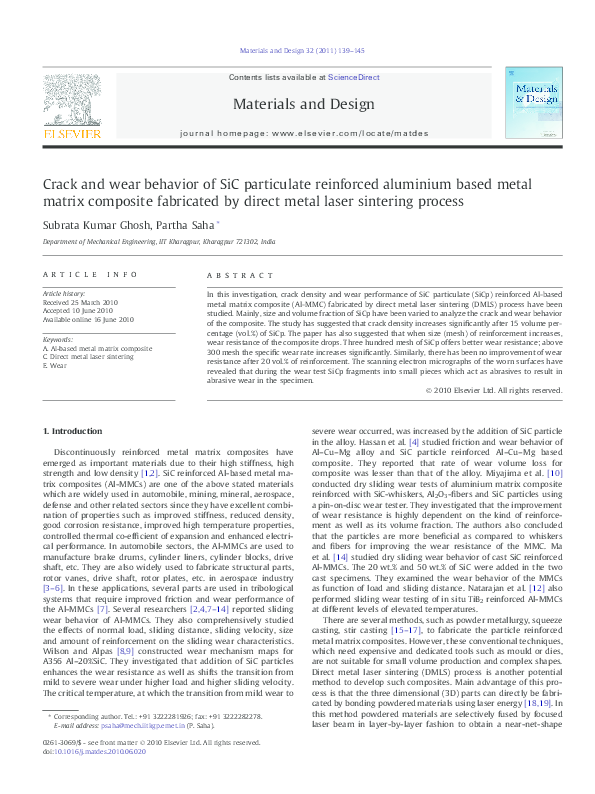(PDF) Crack and wear behavior of SiC particulate reinforced aluminium ...