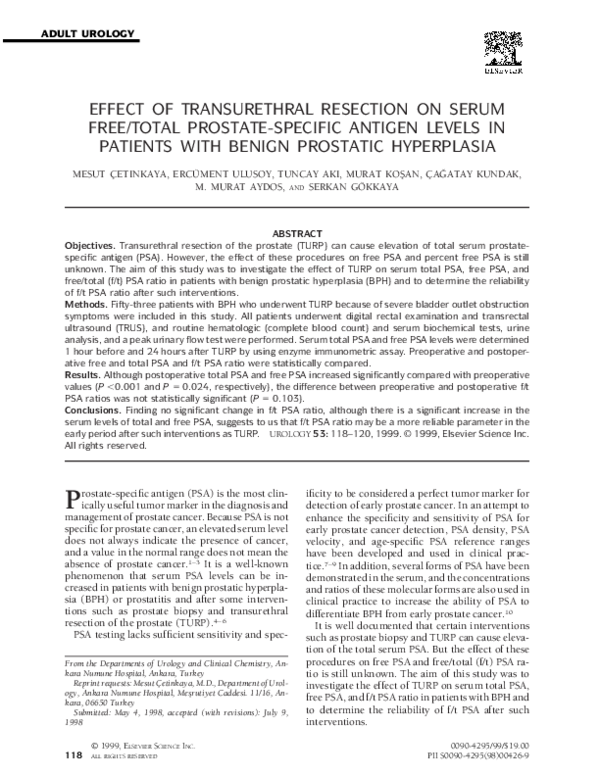 (PDF) Effect of transurethral resection on serum free/total prostate ...