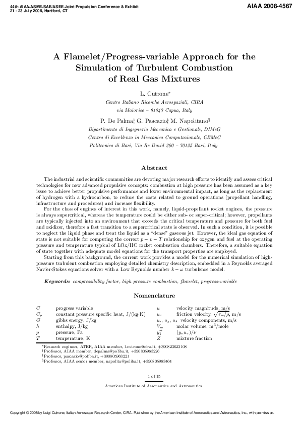 (PDF) A Flamelet/ProgressVariable Approach for the Simulation of