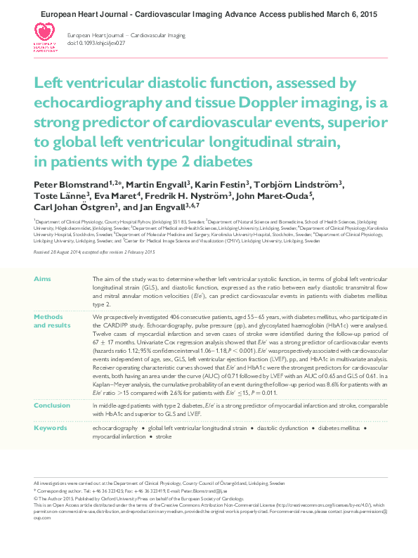 (PDF) Left ventricular diastolic function assessed using tissue Doppler ...