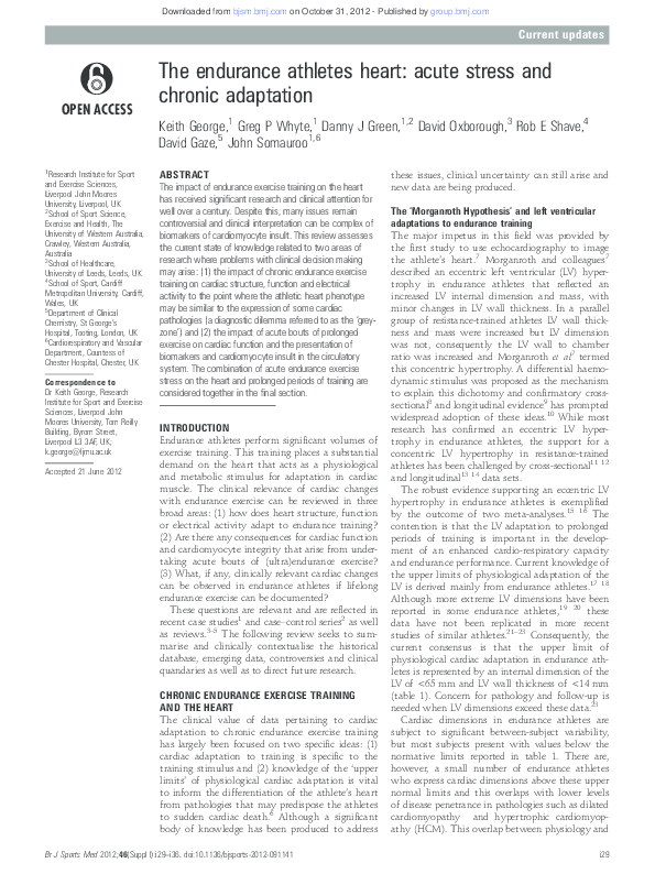 (PDF) The endurance athletes heart: acute stress and chronic adaptation