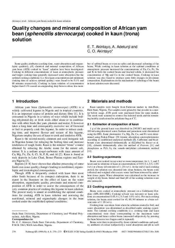 (PDF) Quality changes and mineral composition of African yam bean