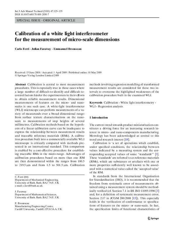 (PDF) Calibration of a white light interferometer for the measurement ...