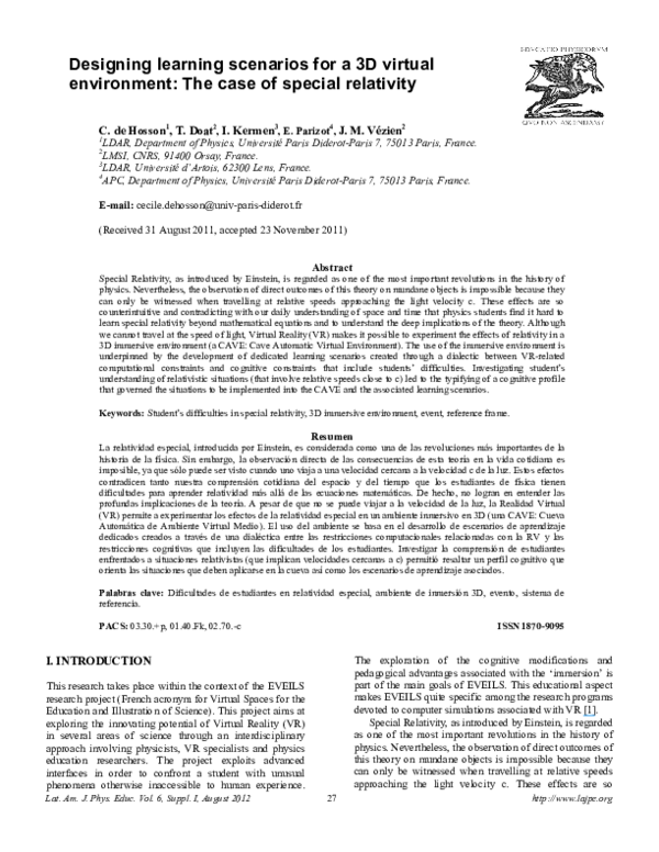 (PDF) Designing learning scenarios for a 3D virtual environment: The ...