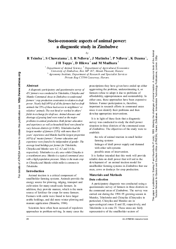 (PDF) Socioeconomic aspects of animal power a diagnostic study in