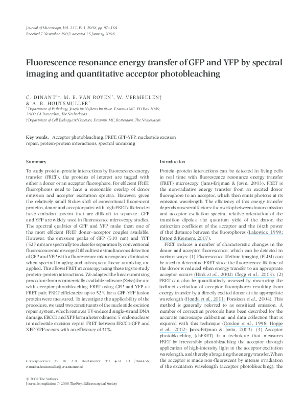 (PDF) Fluorescence resonance energy transfer of GFP and YFP by spectral ...