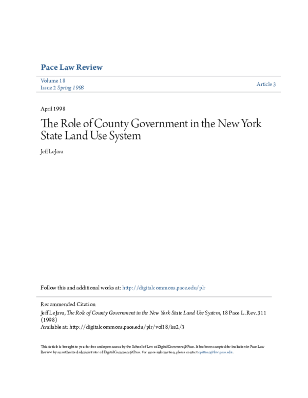 (PDF) The Role of County Government in the New York State Land Use