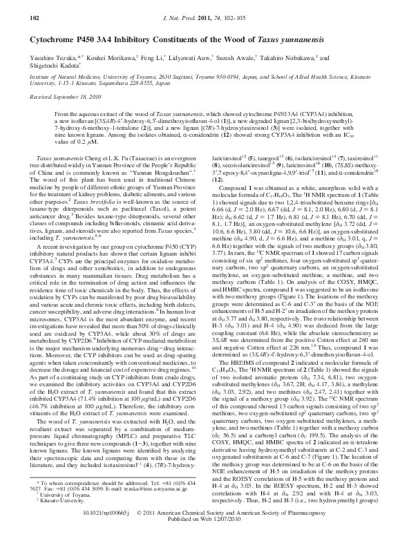 (PDF) Cytochrome P450 3A4 Inhibitory Constituents of the Wood of Taxus ...