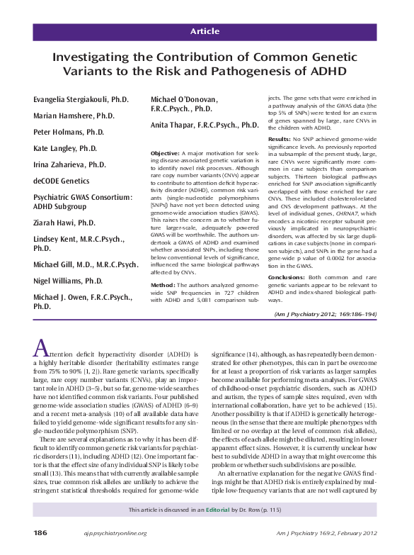 (PDF) Investigating the Contribution of Common Genetic Variants to the ...