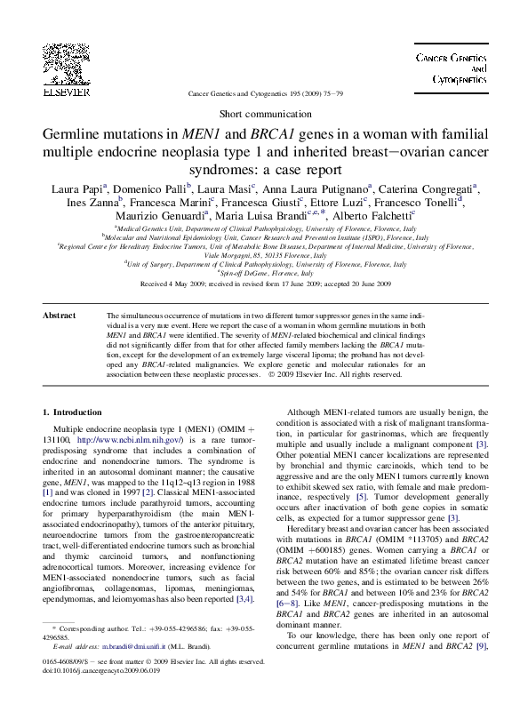 (PDF) Germline mutations in MEN1 and BRCA1 genes in a woman with ...
