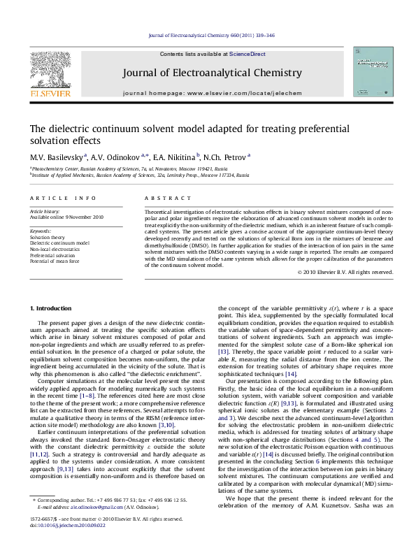 (PDF) The dielectric continuum solvent model adapted for treating ...