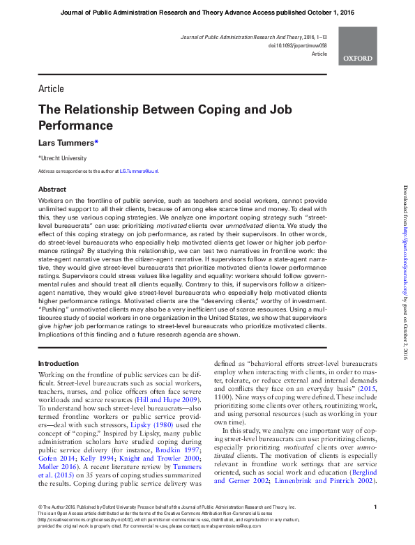 (PDF) The Relationship Between Coping and Job Performance