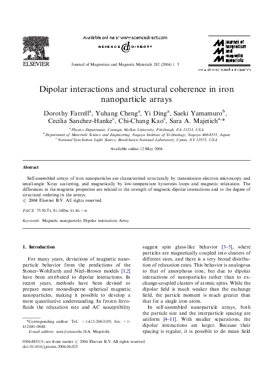 (PDF) Dipolar interactions and structural coherence in iron ...