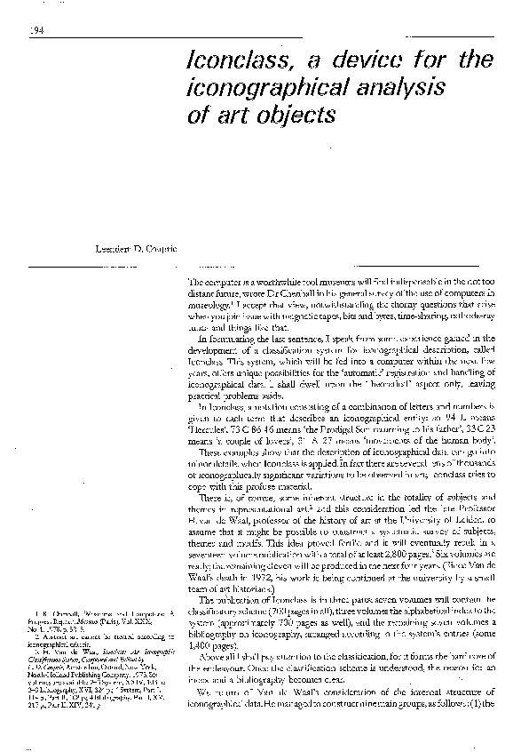(PDF) Iconclass, a device for the iconographical analysis of art objects