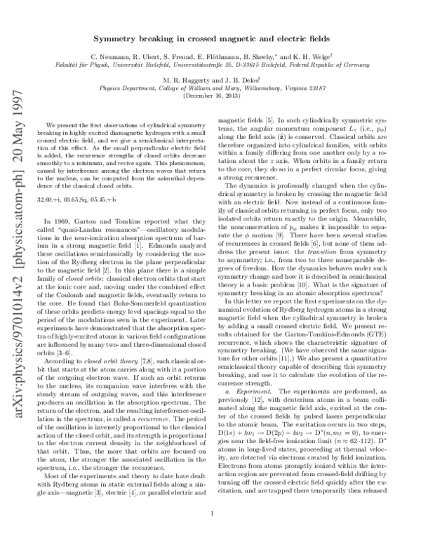 (PDF) Symmetry Breaking in Crossed Magnetic and Electric Fields
