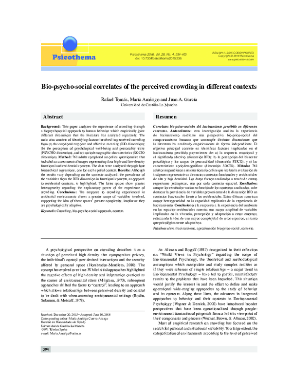 (PDF) Bio psycho social correlates of the perceived crowding in ...