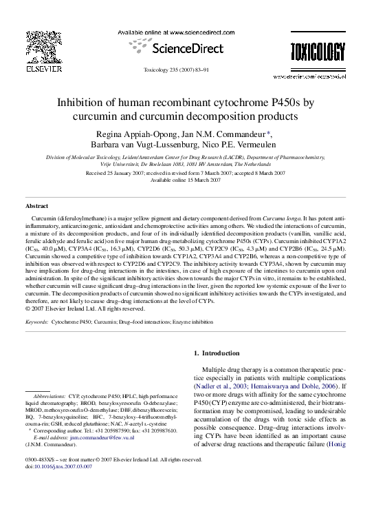 (PDF) Inhibition of human recombinant cytochrome P450s by curcumin and ...