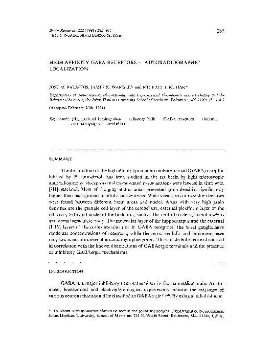 (PDF) High affinity GABA receptors — Autoradiographic localization