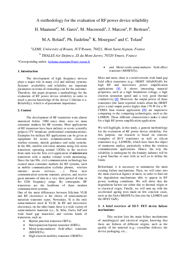 (PDF) A methodology for the evaluation of RF power device reliability